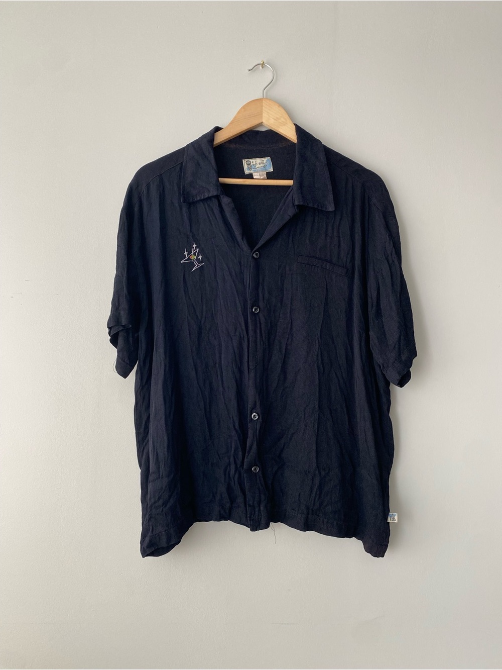70s Cocktail Men's Black Short-Sleeve Button Shirt
